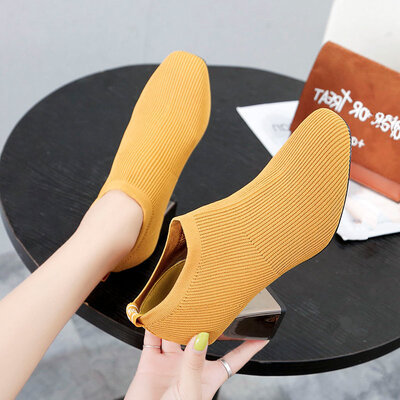 

Knitted boots short boots autumn high-heeled shoes ins thin boots thick-heeled Martin boots