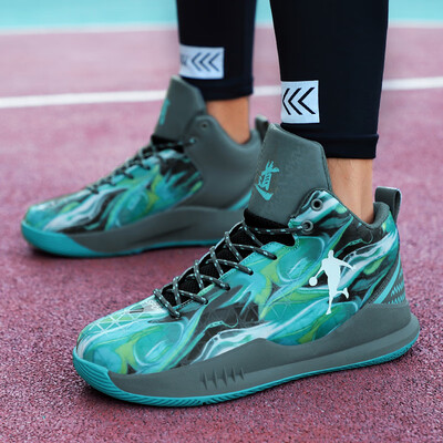 

2019 New Mandarin Duck Basketball Shoes Mens High Top Breathable Shock Absorbing Blue Shoes Student Sports Shoes Large Size Bully