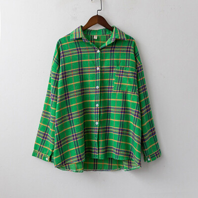 

2019 New Women Shirt Chequer Turn-Down Collar Long Sleeve Blouse Autumn Casual Loose Tops