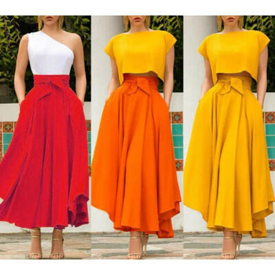 

Sweet Women Pleated Skirt Elastic Waist Evening Cocktail Party Long Maxi Dress