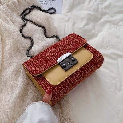 

Texture bag women 2019 summer new fashion contrast small square bag Joker lock chain shoulder Messenger bag