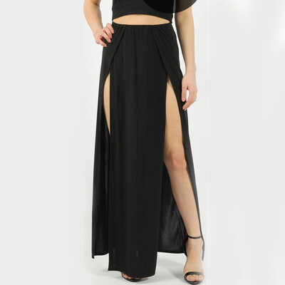 

Ladies Elastic High Waist Loose Bottom Maxi Split Sexy Summer Beach Party Skirt