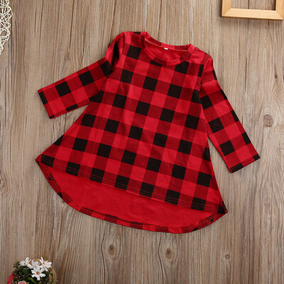 

Kid Baby Girls Red Checked Long Sleeve Party Pageant Tutu Dress Clothes