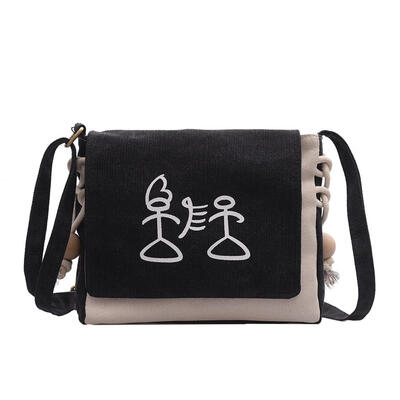 

Canvas Crossbody Messenger Bag Cartoon Casual Women Beads Rope Shoulder Bag