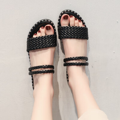 

Beach vacation sandals women 2019 summer new flat-bottomed Joker fairy wind student word with two slippers tide