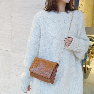 

New Fashion Women Crocodile Pattern Shoulder Bag PU Leather Solid Color Messenger Bag Simple Chain Small Square Bag