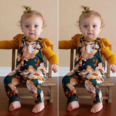 

UK 2PCS Toddler Kids Baby Girl Winter Clothes Floral TopsPants Overalls Outfits