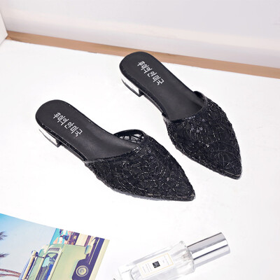 

Baotou slippers womens summer with fashion wear Korean version of Joker non-slip pointed lazy half drag breathable mesh sandals