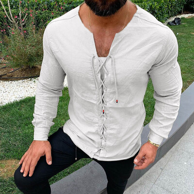 

Toponeto Fashion Mens Casual Bandge V-Neck Button Solid Shirt Long Sleeve Top Blouse