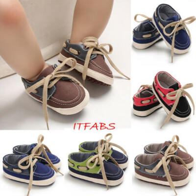 

UK 0-18Months Toddler Infant Canvas Anti Slip Newborn Baby Boy Crib Shoes NEW