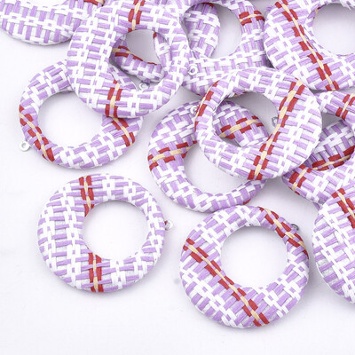 

Handmade Raffia Woven Pendants with Iron & Aluminum Findings Flat Round Platinum Lilac 435x405x5mm Hole 12mm