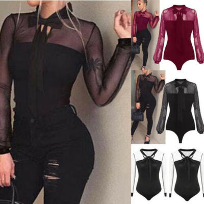 

Women Bodysuit Stretch Leotard Long Sleeve Body Tops T shirt Jumpsuit Clothes