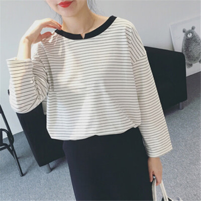 

Women O Neck Striped Pattern Loose T Shirt Plus Size Long Sleeve Casual Top
