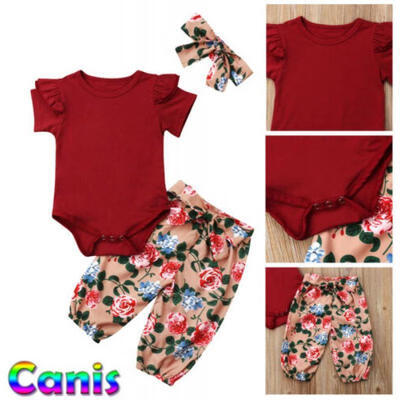 

Summer Newborn Baby Girls Bodysuit Romper Floral Pants Outfits Set Clothes