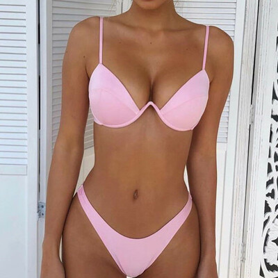 

Fashion Women Solid Color Push-up Padded Bra Bandage Bikini Set Swimsuit Swimwear Bathing