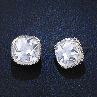 

Trendy Crystal Stud Earrings for Women SilverGold Square Earring with Rhinestone Girls Fashion Wedding Jewelry