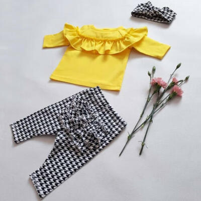 

UK 3Pcs Toddler Kids Baby Girl Ruffle Plaid Tops Pants Leggings Outfits Clothes