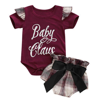 

2pcs Newborn Baby Letters Print Short Sleeve T-Shirt Romper Bow Shorts Set