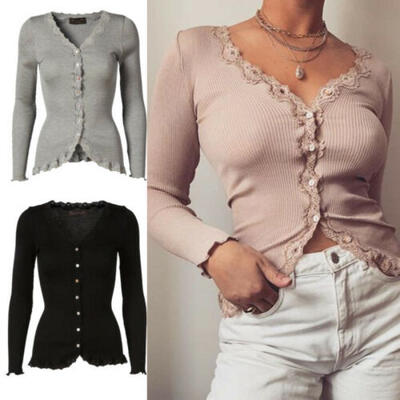 

Womens Casual Long Sleeve V Neck Knitted Sweater Jumper Cardigan Tops Knitwear