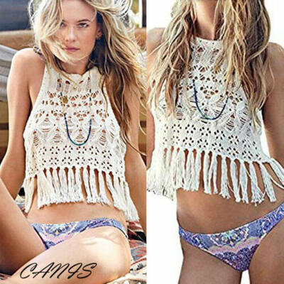 

UK Trendy Women Sandbeach Crochet Bikini Knitwear Tops Blouses Midriff Crop Top