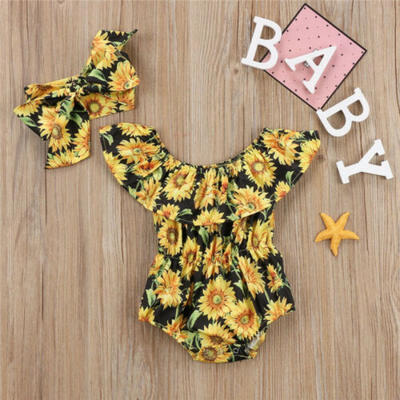 

USA Stock Newborn Baby Girls Flower Romper Bodysuit Jumpsuit 2PCS Outfit Clothes