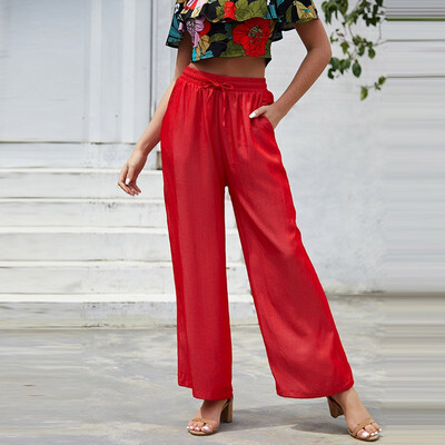 

Tailored Fashion Womens Straight Loose Solid Color Lace Elastic Waist Casual Pants