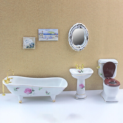 

Siaonvr Doll-house Miniature Scene Model Bathroom Set Decoration Pretend Play Toy