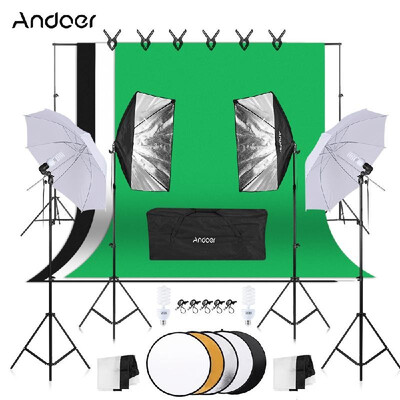 

Andoer Photography Kit 18m27m Black White Green Cotton Backdrops 6pcs Fish-like Mount 1pc 60cm 5in1 Photography Reflector 2pcs