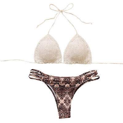 

Roseonmyhand 2017 Summer Womens Sexy Bikini Bohemian Swimsuit Knitting Swimwear Set
