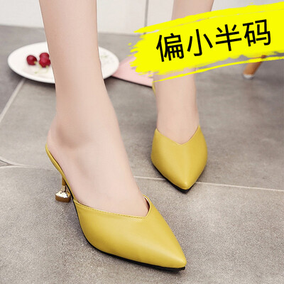 

Baotou Half Slippers Womens Summer Fashion Wear Net Red Cats&Lazy Mueller Shoes High-heeled Fine-heeled Pointed Womens Shoes