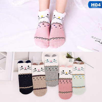 

5Pairs Women Cute Cotton Short Soild Ankle Socks Casual Low Cut Non-Slip Hosiery