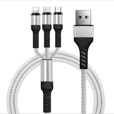 

Lightning Type C Micro USB 3-in-1 Data Cable Braided 3A Fast Charging Cable 12m For IPhone Samsung Galaxy LG HTC