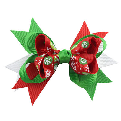 

New Fashion Girls Christmas Snowman Print Hair Bows Hairgrips Handmade Head Wear Hair Clips