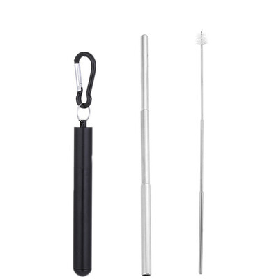 

Portable Reusable Drinking Telescopic Stainless Steel Straws Sets Carabiner
