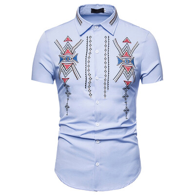 

Tailored Fashion Mens Summer Print Slim Fit Shirt Formal Short Sleeve Shirts Casual Tops