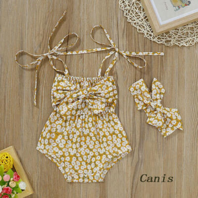 

UK Newborn Baby Girls Clothes Flower Romper Bodysuit Jumpsuit 2PCS Outfits Set