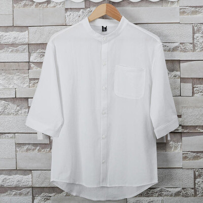 

Toponeto Mens Cotton Chest Pocket Solid Color Half Sleeve Shirt Loose Top Blouse