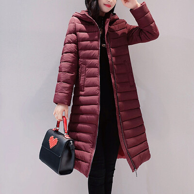 

Roseonmyhand Women Winter Warm Thick Outerwear Zip Coat Slim Cotton-padded Long Jacket