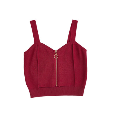 

Womens Sexy V Neck Sleeveless Solid Zipper Knitted Camisole