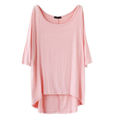 

Short Sleeve T Shirt Women O Neck Bat Sleeve Casual Loose Asymmetric Long T-Shirt Top