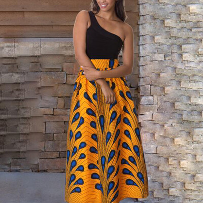 

Womens Retro Maxi Skirt Ethnic Printed Beach Baggy Casual High Waist Skirt
