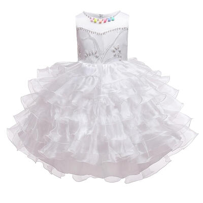 

Flower Decor Dress Sleeveless O-neck Children Mesh Princess Tutu Dresses