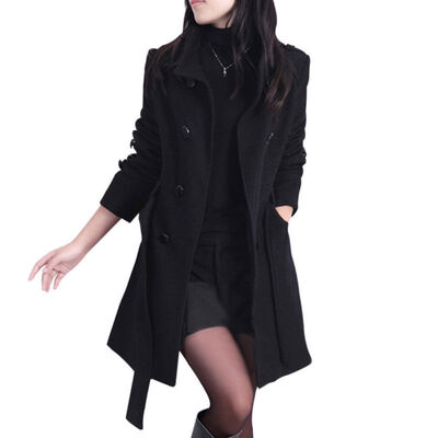 

PLUS SIZE Winter Womens Double-breasted Long Trench Parka Coat Outwear Jacket