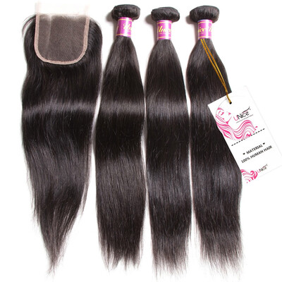 

UNice Hair Bundles with Closure 8A Malaysian Straight Human Hair Three part