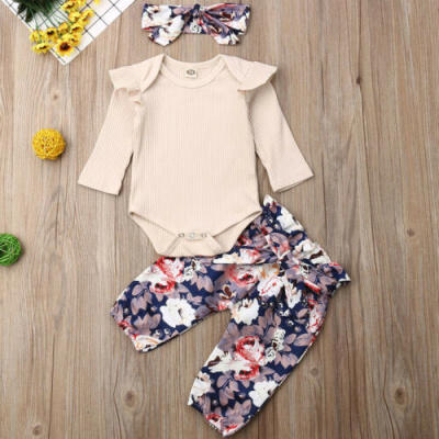 

Newborn Infant Baby Girls Long Sleeve Romper Printing Pants Outfit Clothes New