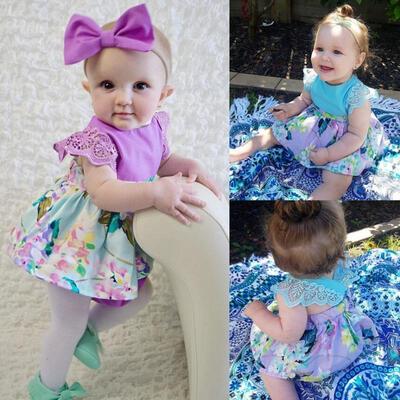 

2Pcs Summer Baby Girl Clothes Floral Sleeveless Romper Dress Headband Outfits Sunsuit
