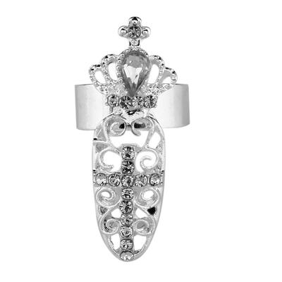 

Fashion Crown Crystal Finger Nail Art Ring Jewelry Fake Nail Art