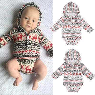 

UK Infant Kid Baby Boy Girl Elk Hooded Romper Christmas Jumpsuit Bodysuit Outfit