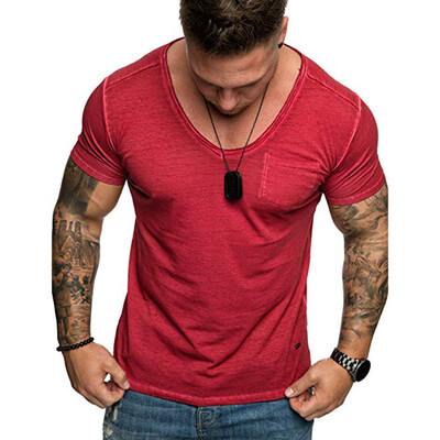 

Toponeto Fashion Mens Summer Slim Casual Pocket V-Neck Fit Short Sleeve Top Blouse