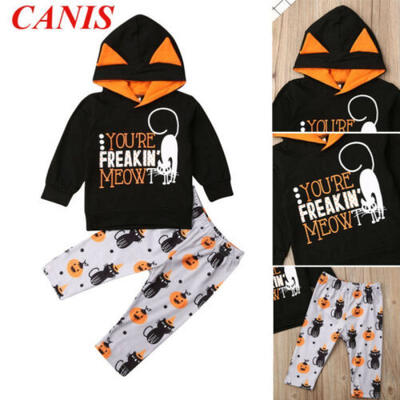 

US CANIS Kid Baby Girl Hooded Tops T-shirt Cat Pants Tracksuit Halloween Clothes